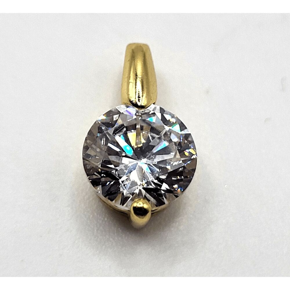 Sterling Silver 2 Carat Crystal S925 R1D Solitaire Pendant 0.5in 1.5g